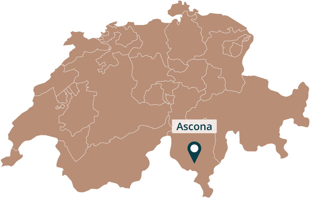 Map of Switzerland pointing to Ascona